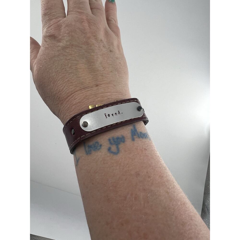 Hnadmade Red Leather Bracelet "Loved" Silver Plate Boho Goth Snap Bohemian Cuff